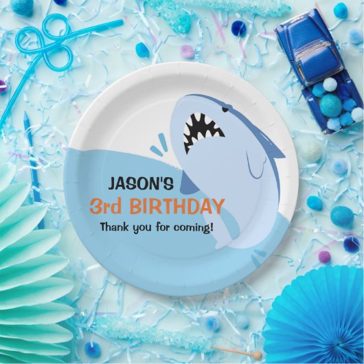 Persoonlijke jongen Shark Birthday Party Papieren Bordje (Feest)