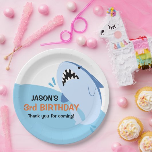 Persoonlijke jongen Shark Birthday Party Papieren Bordje (Feest)