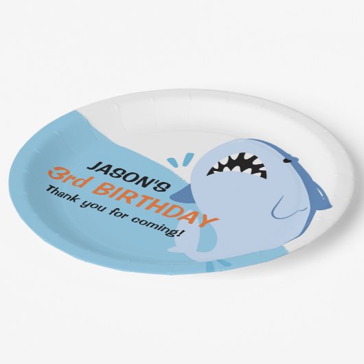 Persoonlijke jongen Shark Birthday Party Papieren Bordje (Gekanteld)