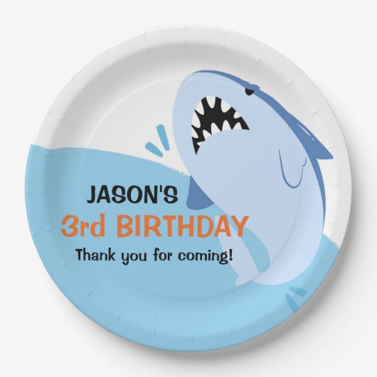 Persoonlijke jongen Shark Birthday Party Papieren Bordje (Voorkant)
