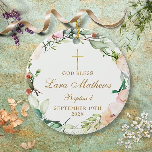 Persoonlijke Jongens Meisjes Doop Rozen Bloemen Keramisch Ornament