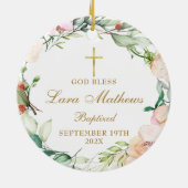 Persoonlijke Jongens Meisjes Doop Rozen Bloemen Keramisch Ornament (Achterkant)