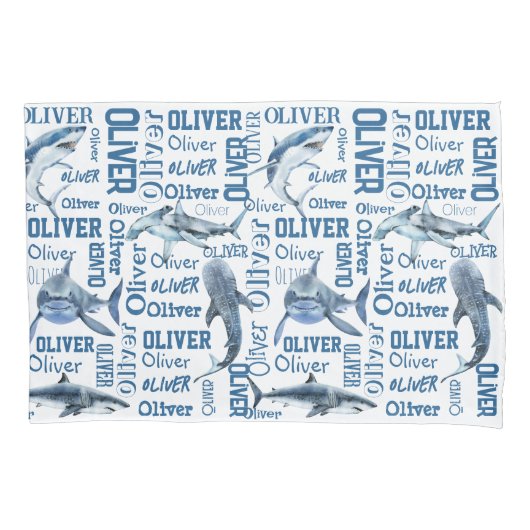 Persoonlijke jongens noemen kussen met haaien kussensloop (Voorkant)