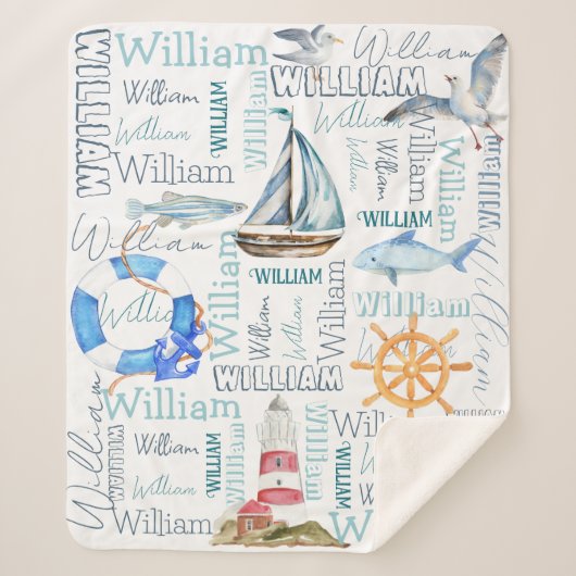 Persoonlijke jongens noemen zeeverzeiling sherpa deken (Voorkant)