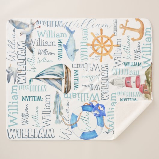 Persoonlijke jongens noemen zeeverzeiling sherpa deken (Voorkant (horizontaal))