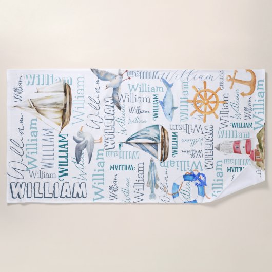 Persoonlijke jongens noemen zeeverzeiling strandlaken (Voorkant)