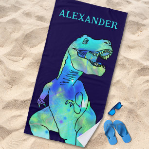 Persoonlijke Jongensnaam Dinosaurus Blauw Strandlaken