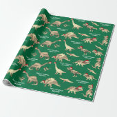 Persoonlijke Jongensnaam Dinosaurus Kerstmis Cadeaupapier (Uitgerold)