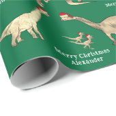 Persoonlijke Jongensnaam Dinosaurus Kerstmis Cadeaupapier (Rol Hoek)