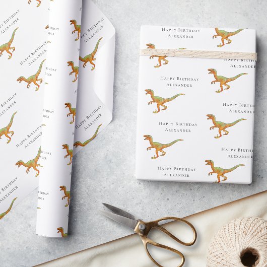 Persoonlijke Jongensnaam Gelukkige Verjaardag Dino Cadeaupapier