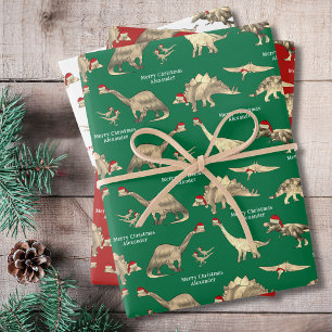 Persoonlijke Jongensnaam Schattige Kerstmis Dinosa Inpakpapier Vel
