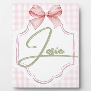 Persoonlijke Josie Baby Meisje Nursery Boog&Gingha Fotoplaat
