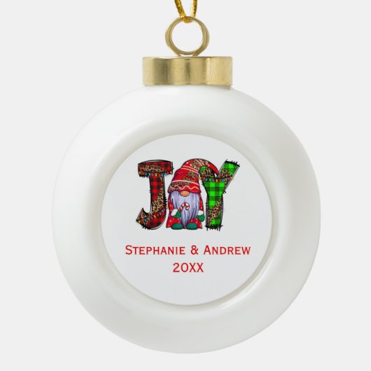 Persoonlijke Joy Gnomes Merry Kerstmis Keramische Bal Ornament (Voorkant)