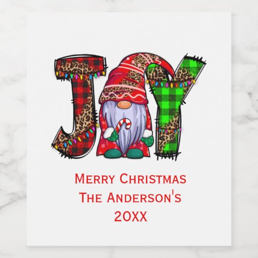 Persoonlijke Joy Gnomes Merry Kerstmis Wijn Etiket (Enkel label)