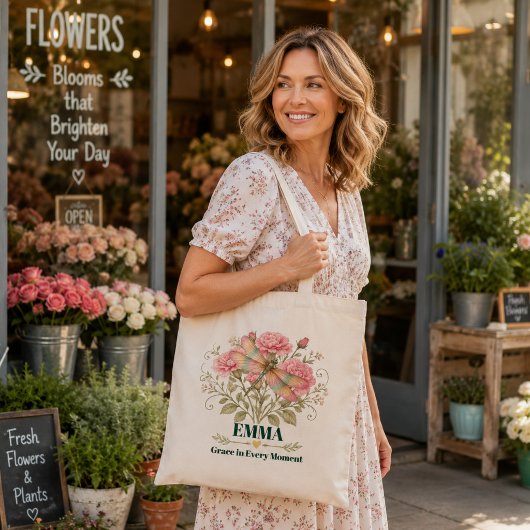 Persoonlijke juli geboortebloem Libelle Anjer Tote Bag
