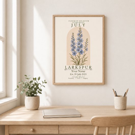 Persoonlijke July Ridderspoor Geboortebloem Poster