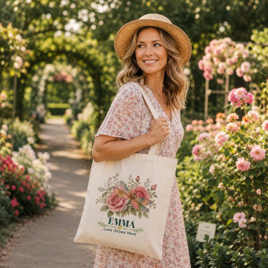 Persoonlijke June Geboortebloem Libelle Roos Tote Bag