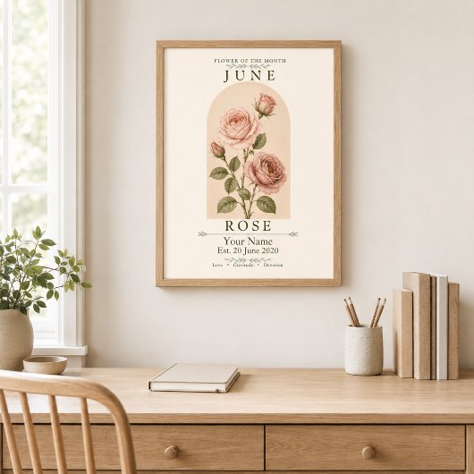 Persoonlijke June Roos Geboortebloem Poster