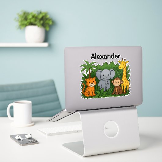 Persoonlijke Jungle Dieren Stickers – Leuk & Wild (Laptop op bureau)