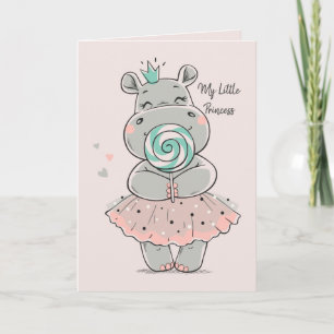 Persoonlijke kaart-Cute Hippo Princess Birthday Kaart