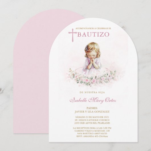 Persoonlijke kaart Doopfeest Meisje (Voorkant / Achterkant)