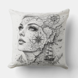 Persoonlijke kaart kompas vrouw kunst vintage chic kussen