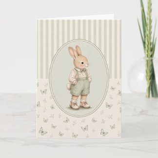 Persoonlijke kaart met pastel vintage konijnjongen