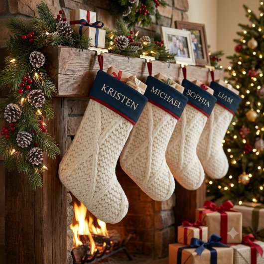 Persoonlijke Kabelbrei Kerst Navyblauw Grote Kerstsok