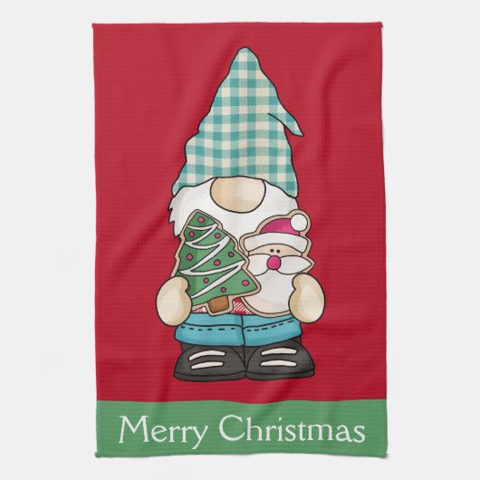 Persoonlijke Kabouter Rood Groen Kerstvakantie Theedoek (Verticaal)