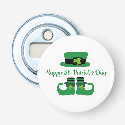 Persoonlijke kabouter St. Patrick's Day-feestje  Button Flesopener (Voorkant)