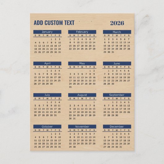 Persoonlijke kalender 2026 met aangepaste tekst feestdagenkaart (Voorkant)