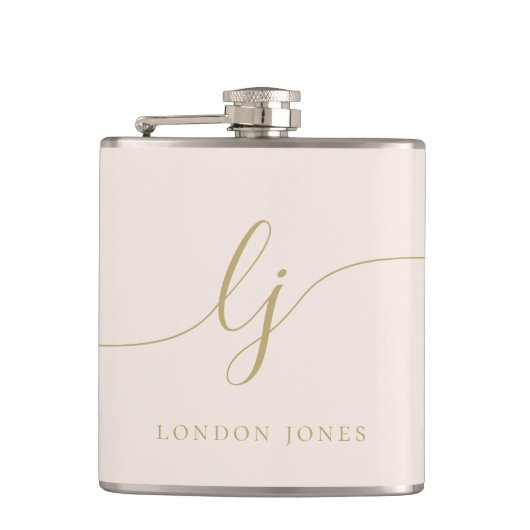 Persoonlijke kalligrafie roze goud vrijgezellenfee heupfles (Voorkant)