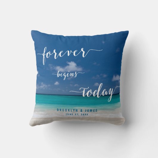 Persoonlijke kalligrafie strandtrouwkussens kussen (Achterkant)