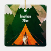 Persoonlijke kamping ~Tent and Owl Kerstmis Keramisch Ornament (Achterkant)