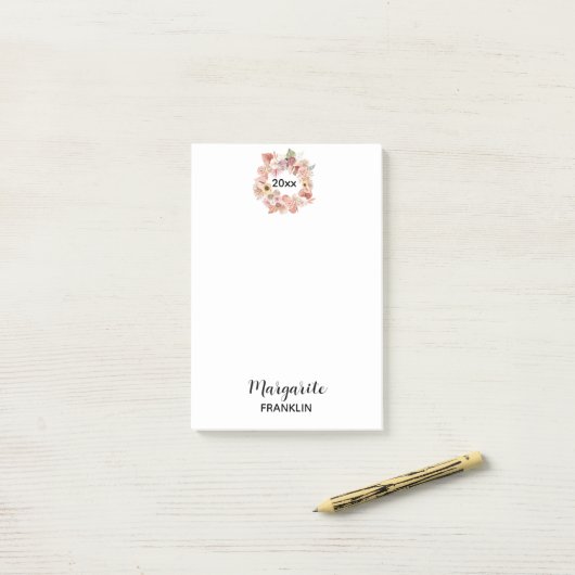 Persoonlijke Kantoor Roze Boho Florals Post-it® Notes (Op bureau)