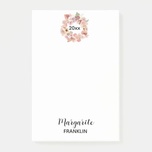 Persoonlijke Kantoor Roze Boho Florals Post-it® Notes (Voorkant)