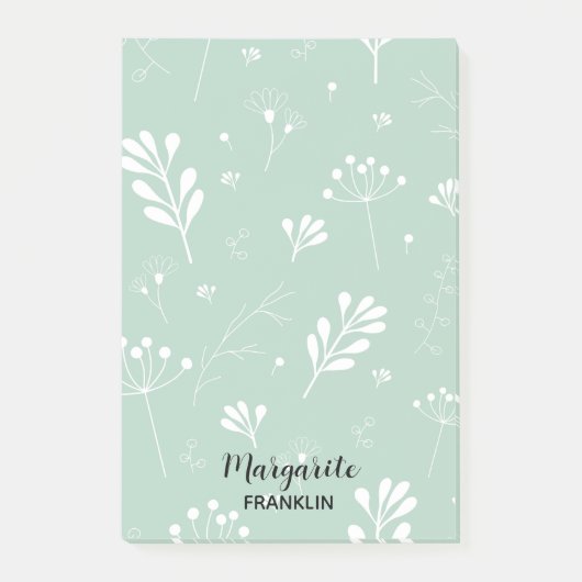 Persoonlijke Kantoor Zachte Groene Floral Post-it® Notes (Voorkant)