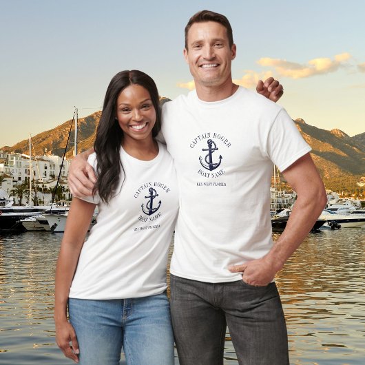 Persoonlijke Kapitein Zeeanker Boot Naam T-shirt
