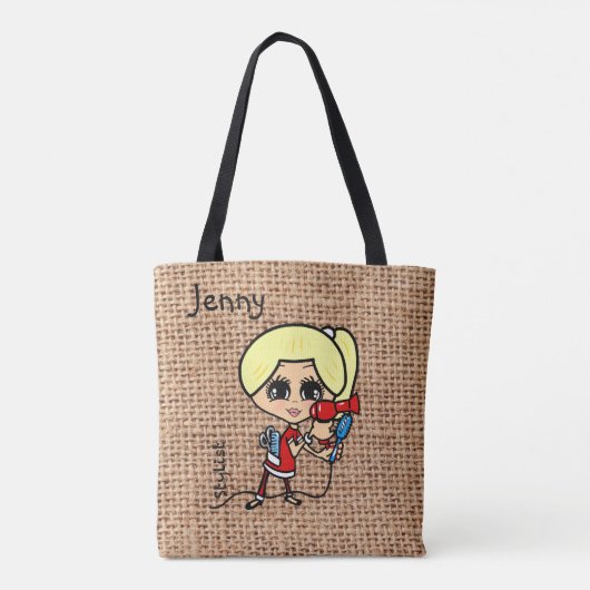 Persoonlijke kapperstas Caricatuur blondine Tote Bag (Achterkant)