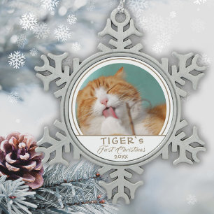 Persoonlijke kat 1e kerst huisdier foto tin sneeuwvlok ornament