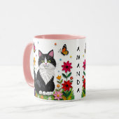 Persoonlijke Kat, Bloemen en Vlinders Mok (Voorkant links)