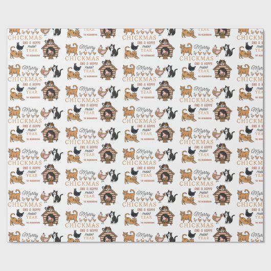Persoonlijke kat en kip Funny Kerstmis Cadeaupapier (Vlak)