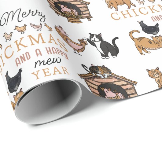 Persoonlijke kat en kip Funny Kerstmis Cadeaupapier (Rol Hoek)