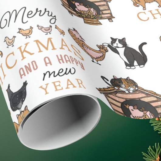 Persoonlijke kat en kip Funny Kerstmis Cadeaupapier