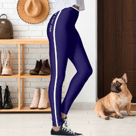 Persoonlijke kat huisdier donkerblauwe witte strep leggings