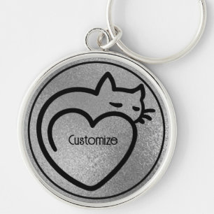 Persoonlijke kat Love Silver Black Logo Sleutelhanger