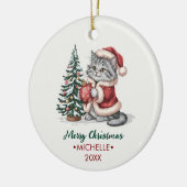 Persoonlijke kat met kerstmuts kerstboom keramisch ornament (Links)