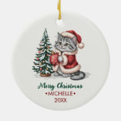Persoonlijke kat met kerstmuts kerstboom keramisch ornament (Achterkant)