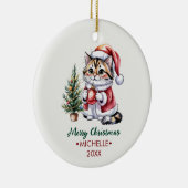 Persoonlijke kat met kerstmuts kerstboom keramisch ornament (Rechts)