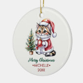 Persoonlijke kat met kerstmuts kerstboom keramisch ornament (Links)